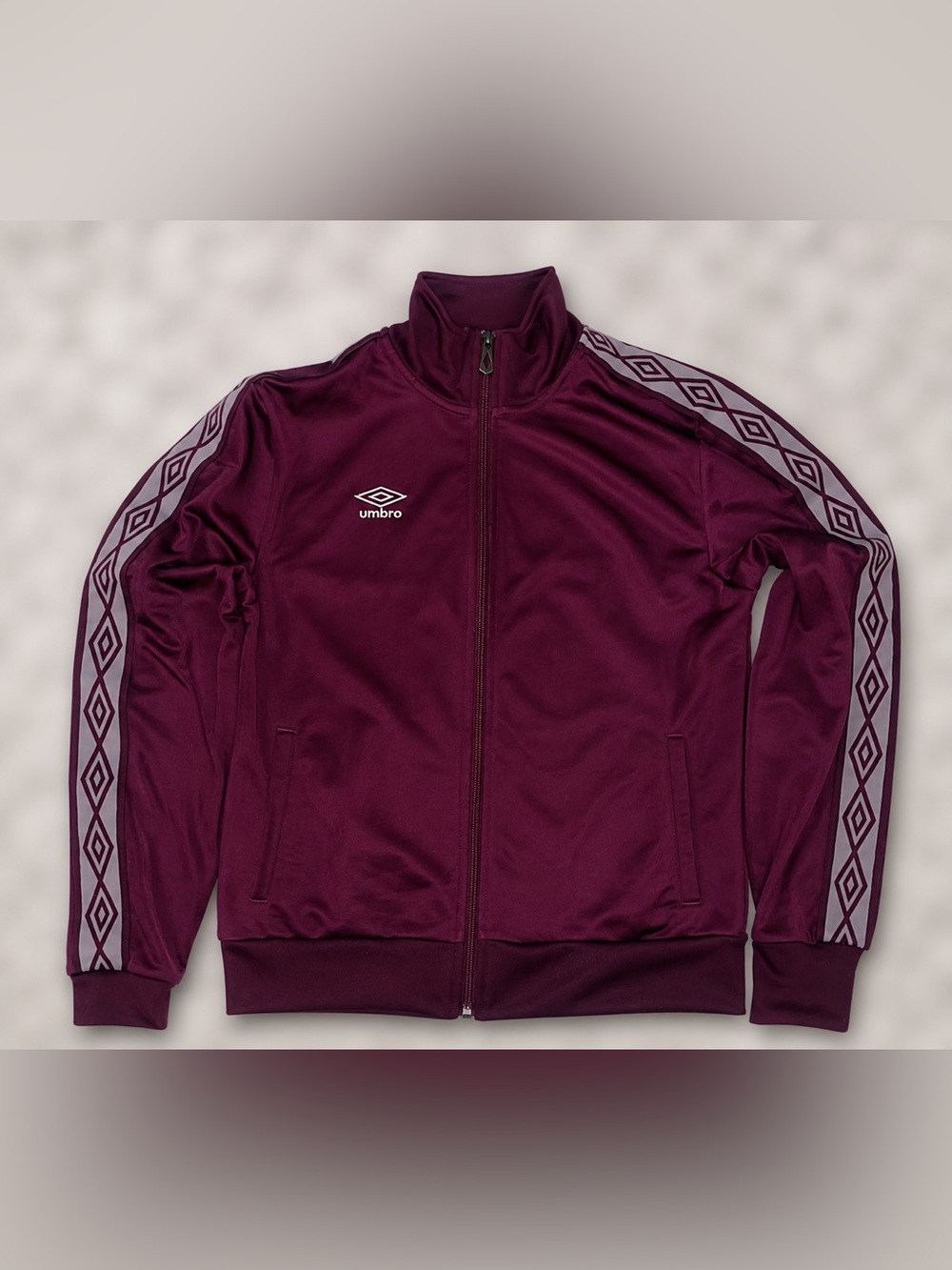 Umbro Women's Burgundy Track Jacket with Patterned Shoulder Tape